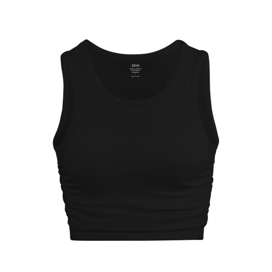 RIBBED SHIRRING TANK TOP (BLACK)