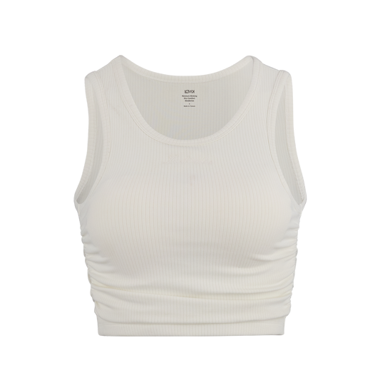 RIBBED SHIRRING TANK TOP (WHITE)