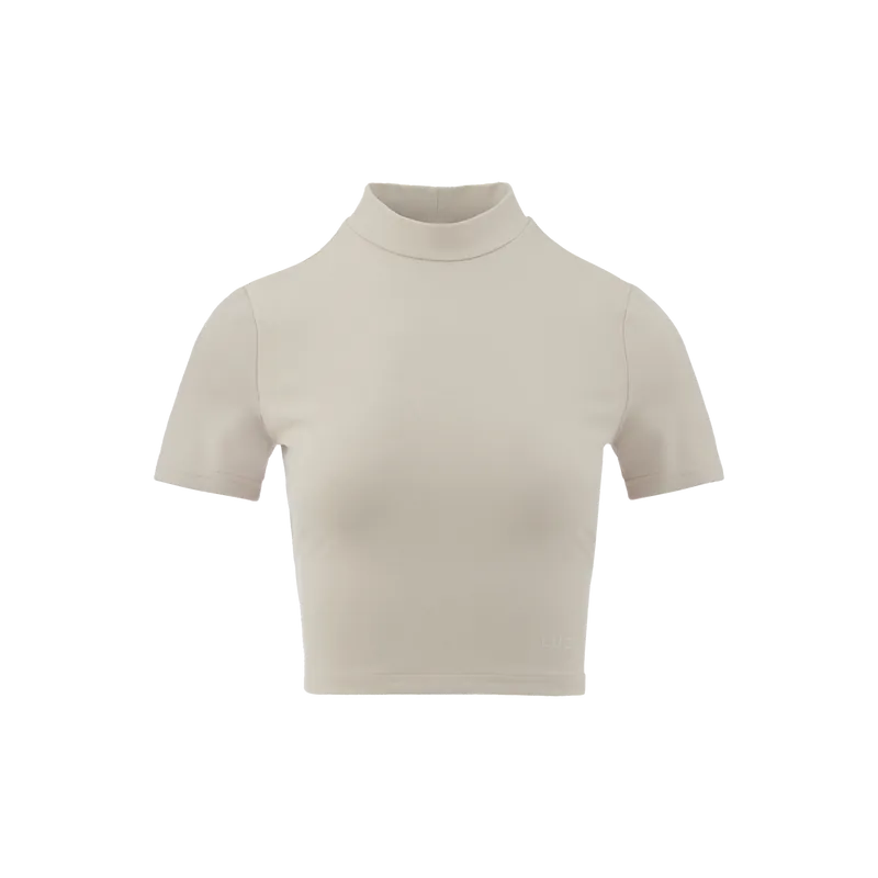 TURTLE-NECK CROP TOP (BEIGE)