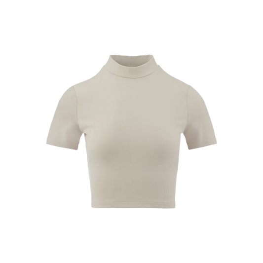 TURTLE-NECK CROP TOP (BEIGE)